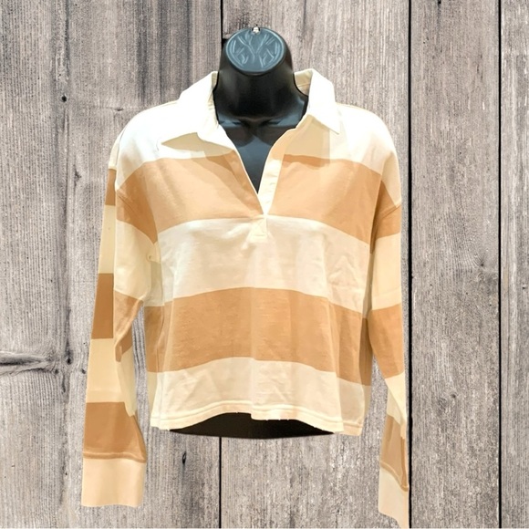 aerie Tops - 🆑Aerie Long Sleeve Stiped Crop Polo Size XS